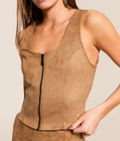 HIDDEN Abbey Faux Suede Cropped Vest Suede Caramel Sale