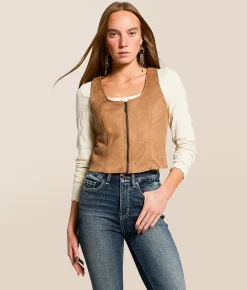 HIDDEN Abbey Faux Suede Cropped Vest Suede Caramel Sale