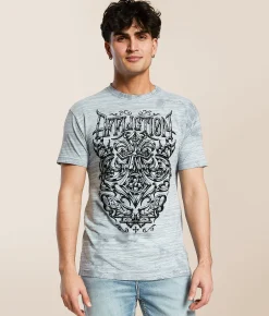 Affliction Abrasive Line T-Shirt Slate Dk Slate Crystal Wa New