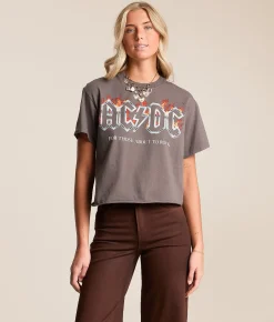 Tops | Junkfood AC/DC Cropped Band T-Shirt Charcoal