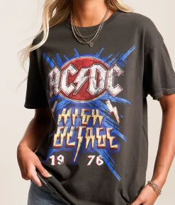 Merch Traffic AC/DC High Voltage Band T-Shirt Washed Black Clearance