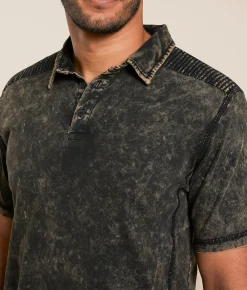 Tops | Buckle Black Acid Washed Polo Rubber Jet Black