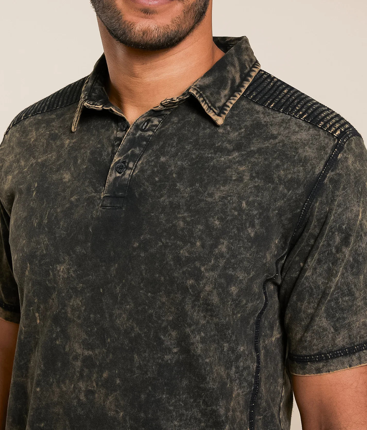 Tops | Buckle Black Acid Washed Polo Rubber Jet Black