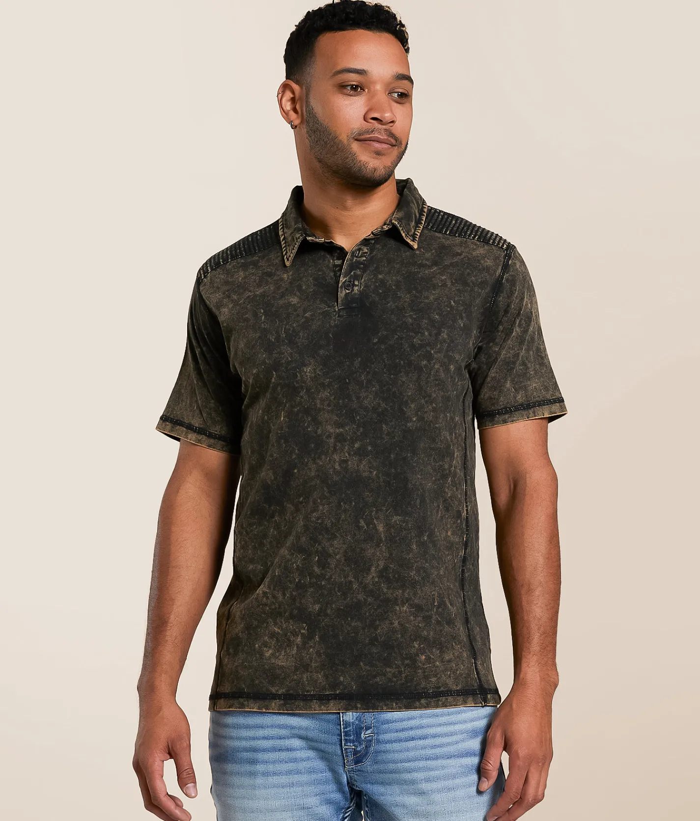 Tops | Buckle Black Acid Washed Polo Rubber Jet Black