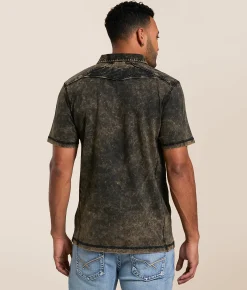 Tops | Buckle Black Acid Washed Polo Rubber Jet Black
