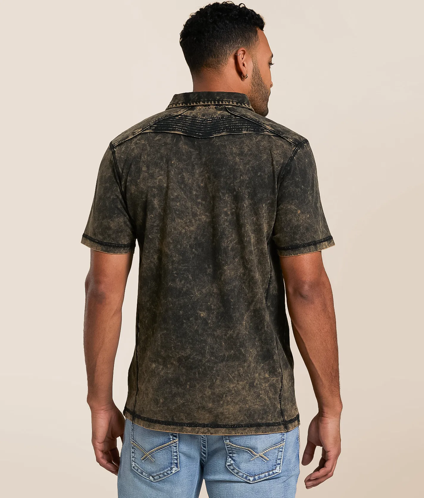 Tops | Buckle Black Acid Washed Polo Rubber Jet Black