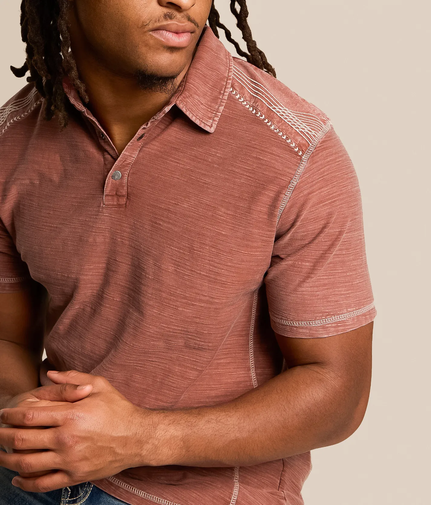 Tops | Buckle Black Acid Wash Polo Cherry Mahogany Almond