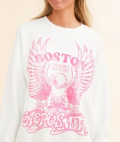 Goodie Two Sleeves Aerosmith Boston Oversized Band Pullover Whisper White Best