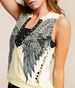 Tops | Affliction Age Of Winter Rust Tank Top Cream Reactive