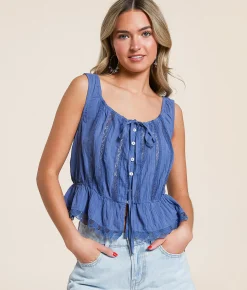 Free People Alana Cropped Tank Top Blue Topaz Outlet