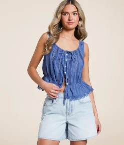 Free People Alana Cropped Tank Top Blue Topaz Outlet