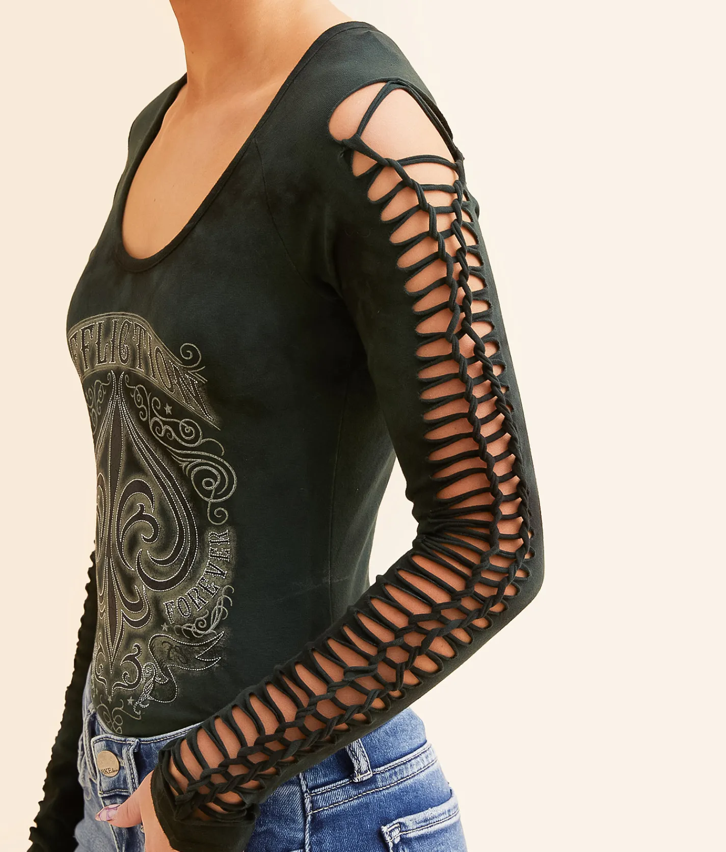 Tops | Affliction Alchemy Bodysuit Deep Forest Crystal Wash