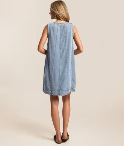 En Creme A-Line Chambray Mini Dress Denim New