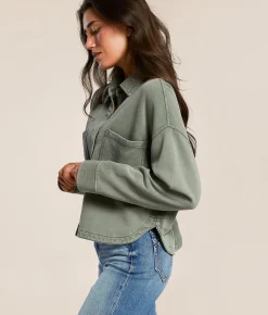 Z Supply All Day Cropped Shacket Hunter Green Sale