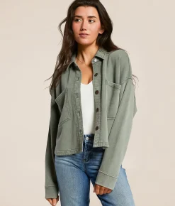Z Supply All Day Cropped Shacket Hunter Green Sale