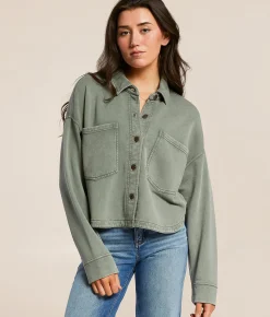 Z Supply All Day Cropped Shacket Hunter Green Sale