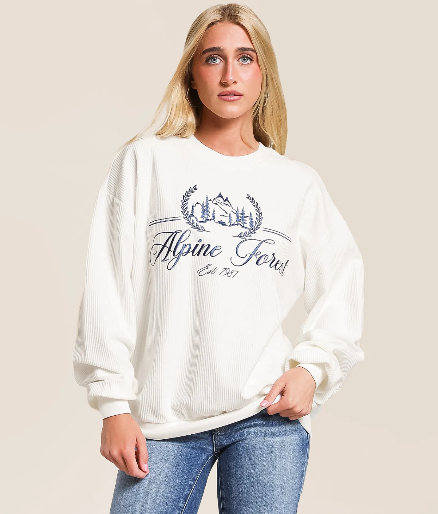 Modish Rebel Alpine Forest Oversized Pullover Off White New