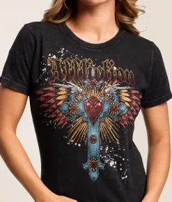 Tops | Affliction Altar Of Gold T-Shirt Black Lava Wash