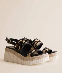 Shoes | Mia Alyshiaa Leopard Raffia Wedge Sandal Leopard Black