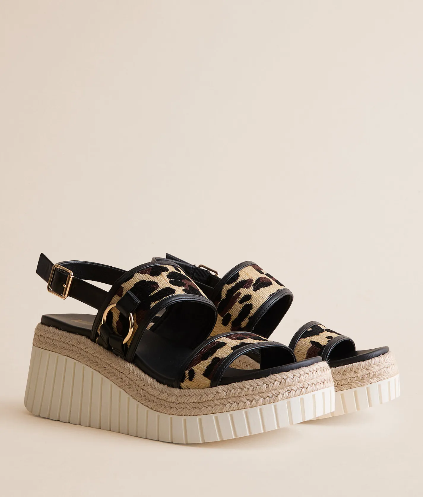 Shoes | Mia Alyshiaa Leopard Raffia Wedge Sandal Leopard Black