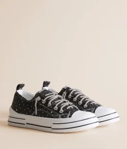 Shoes | Very G Aman Denim Rhinestone Lace Sneaker Black