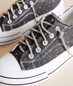 Shoes | Very G Aman Denim Rhinestone Lace Sneaker Black