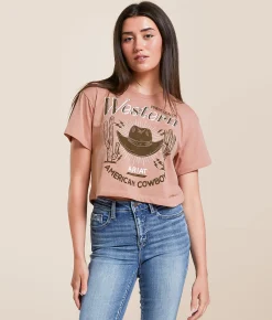 Tops | Ariat American Cowboy Cropped T-Shirt Desert Pink