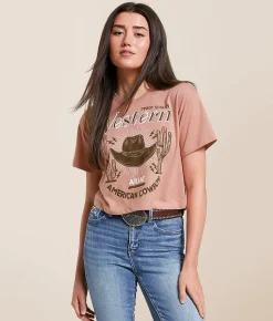 Tops | Ariat American Cowboy Cropped T-Shirt Desert Pink