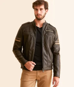 Affliction American Customs Distressed Faux Leather Jacket Dk Brown Best