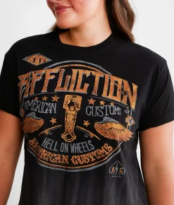 Tops | Affliction American Customs Grease Stain Fringe T-Shirt Black