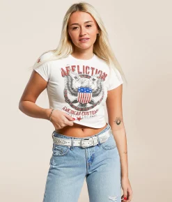 Affliction American Customs Live Fast Free Cropped T-Shirt White Reactive Online