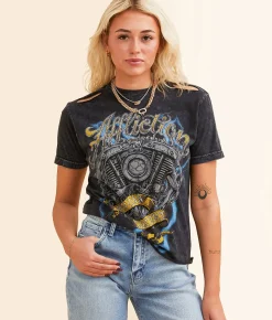 Tops | Affliction American Customs Motor Flame T-Shirt Black Lava Wash