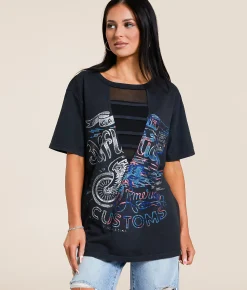 Tops | Affliction American Customs No Luck Motors Oversized T-Shirt Black Lava Wash