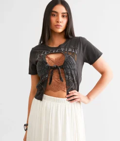Affliction American Customs Rambling Rose Cropped T-Shirt Dark Charcoal Pigment Online