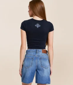 Tops | Affliction American Customs Triumph Cropped T-Shirt Black Lava Wash
