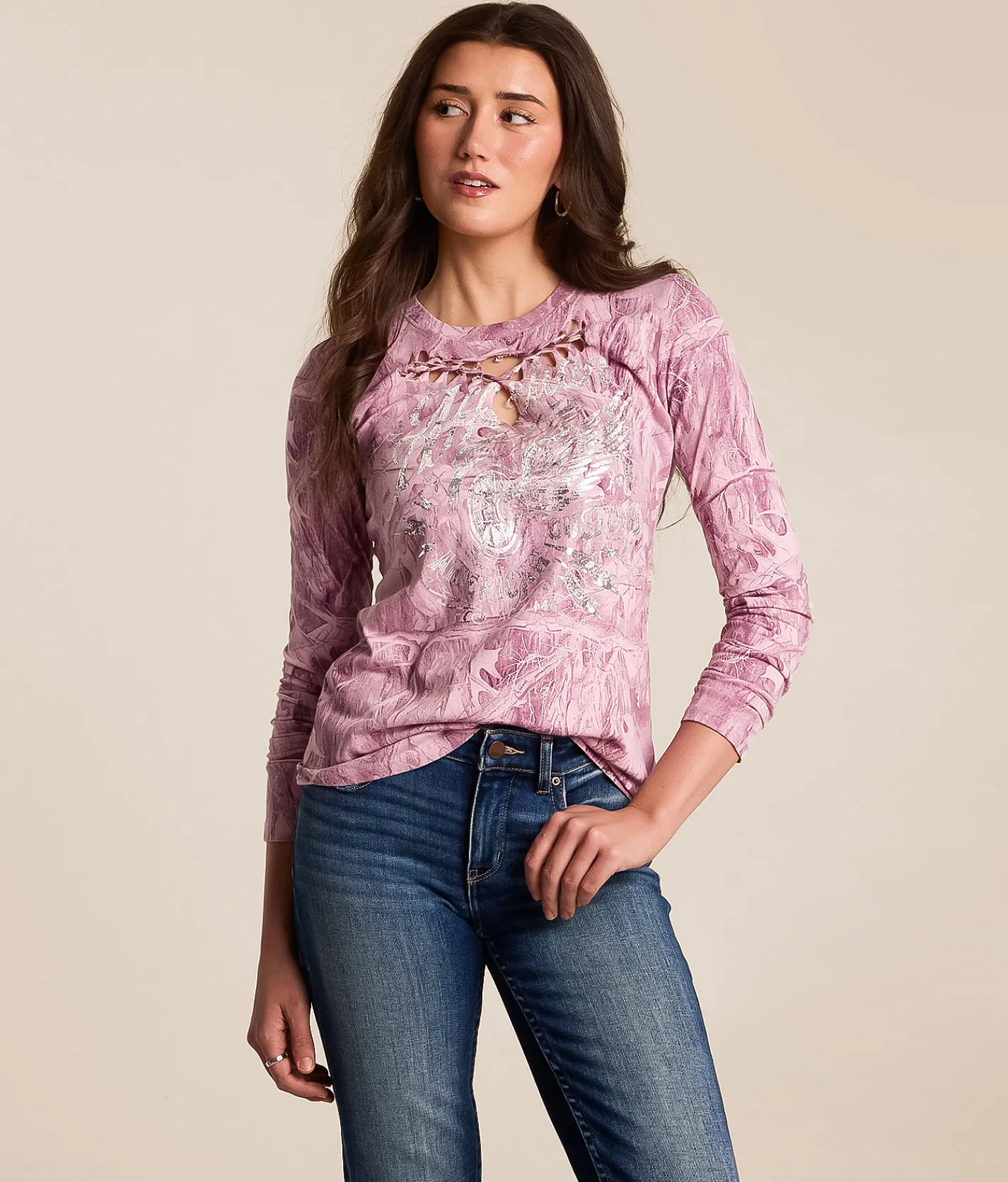 Tops | Affliction American Customs Wheel Wing T-Shirt Light Pink Reactive