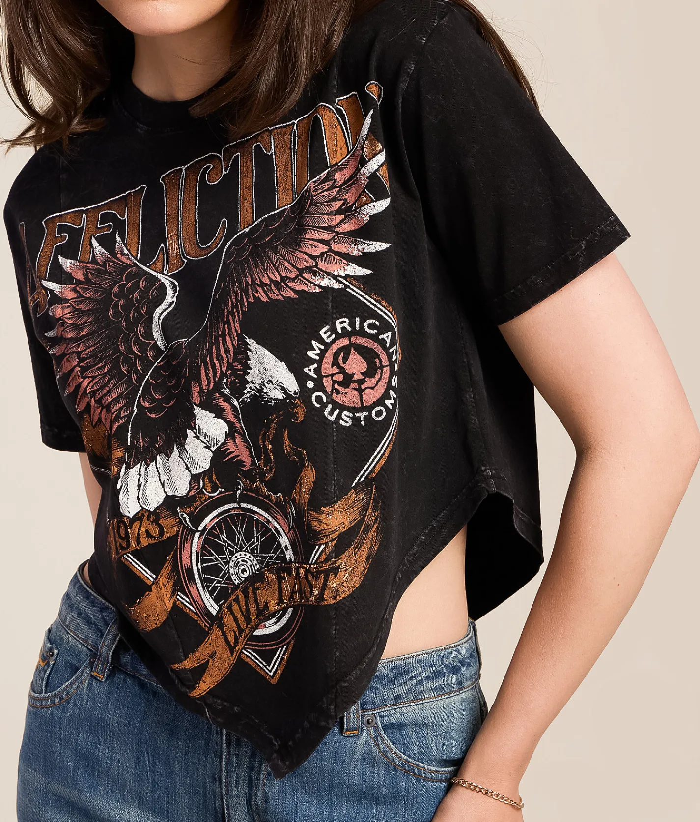 Affliction American Customs Wild Wheel Hanky T-Shirt Black Lava Wash Hot