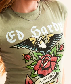 Tops | Ed Hardy Anchor Rose T-Shirt Lt Olive