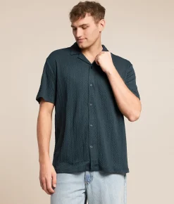 7Diamonds Andros Camp Knit Shirt Petrol Navy Online