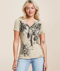 Affliction Anemone T-Shirt Lt Taupe Taupe Crystal Wa Sale
