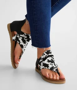 Very G Angelika Hooded Cow Print Sandal Black Cow