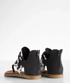 Very G Angelika Hooded Cow Print Sandal Black Cow