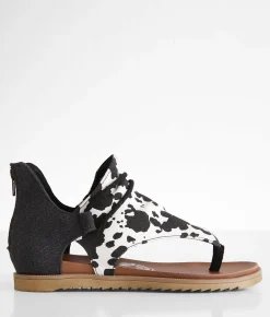 Very G Angelika Hooded Cow Print Sandal Black Cow