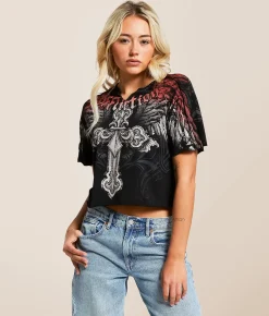 Tops | Affliction Angelo Cropped T-Shirt Black