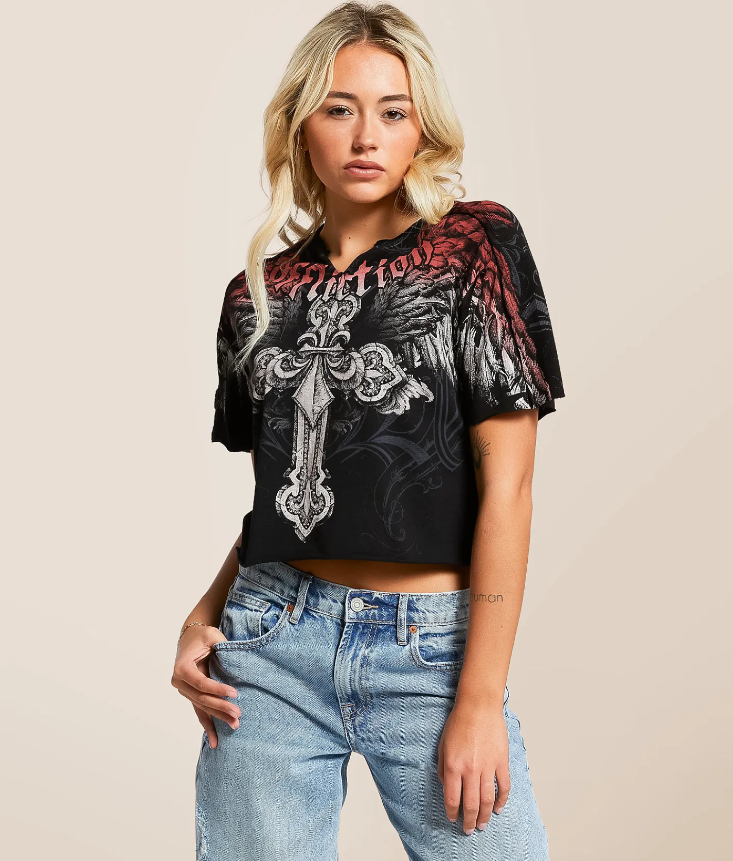 Tops | Affliction Angelo Cropped T-Shirt Black