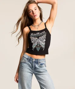 Sullen Angels Butterfly Baby Cropped Tank Top Jet Black Outlet