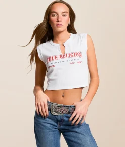 True Religion Anniversary Ribbed T-Shirt Optic White Hot
