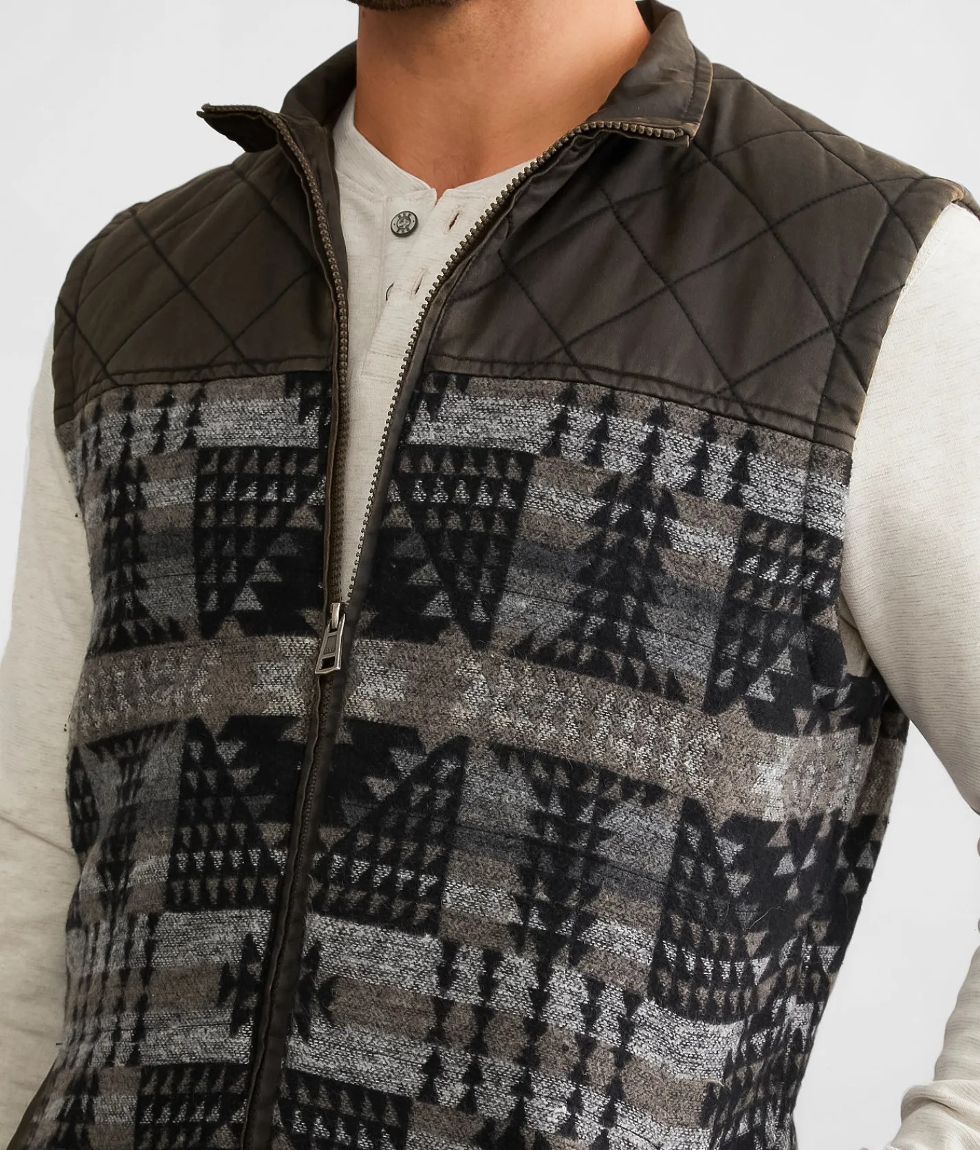 BKE Antique Aztec Vest Brown Grey Clearance