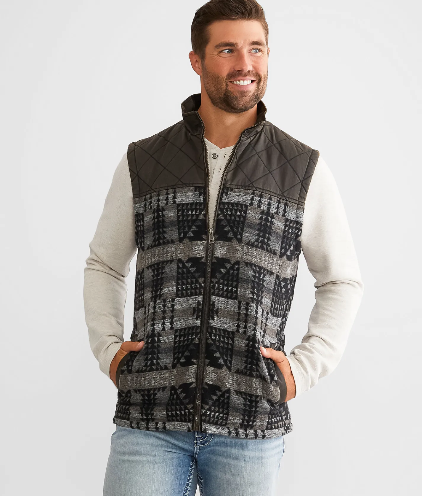 BKE Antique Aztec Vest Brown Grey Clearance