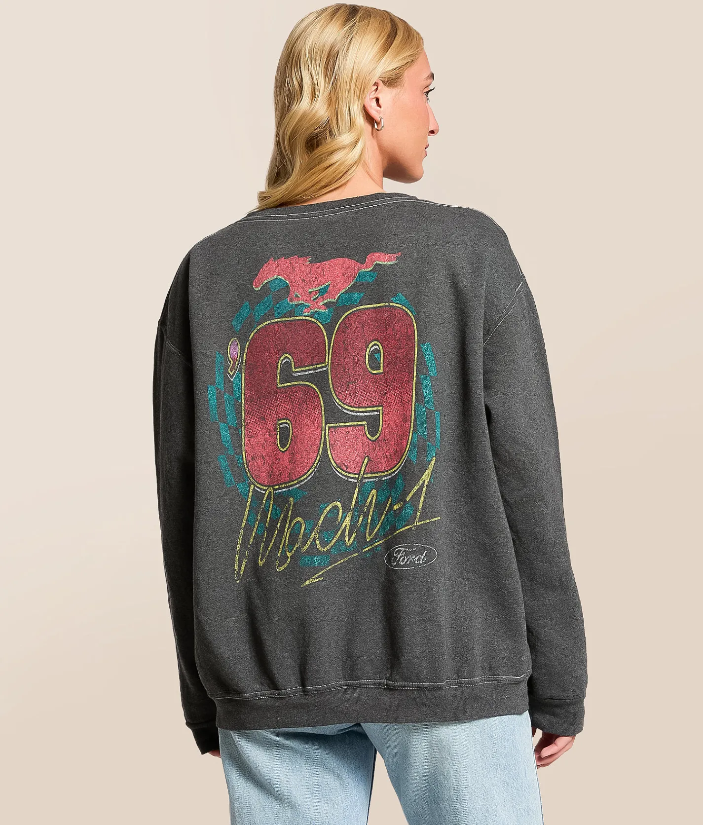 Tops | Merch Traffic '69 Ford Mustang Oversized Pullover Washed Black